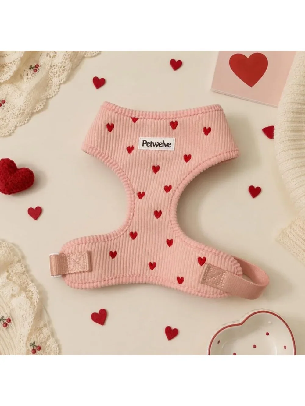 Medium No-Pull Dog Harness with Embroidered Heart - Pink Pet Vest for Comfort
